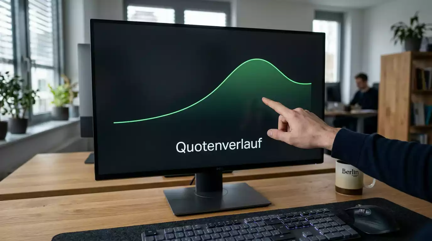 Klar gezeichnete Quotenkurve auf einem Monitor zur Veranschaulichung, wie Bundesliga-Quoten zu lesen sind